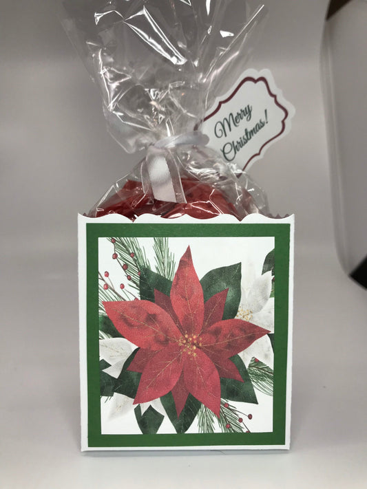 Christmas Poinsettia Party Favor Gift Box Bag Tag
