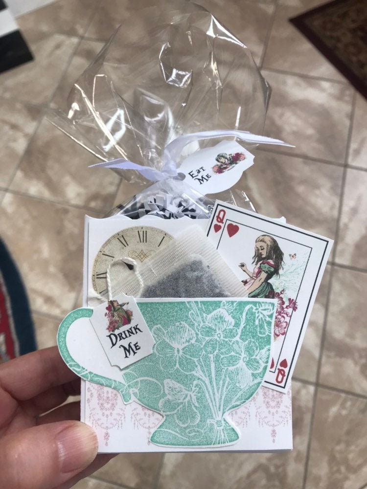 Alice in Wonderland Tea Party Favors in Teal to stuff with edibles or small gifts