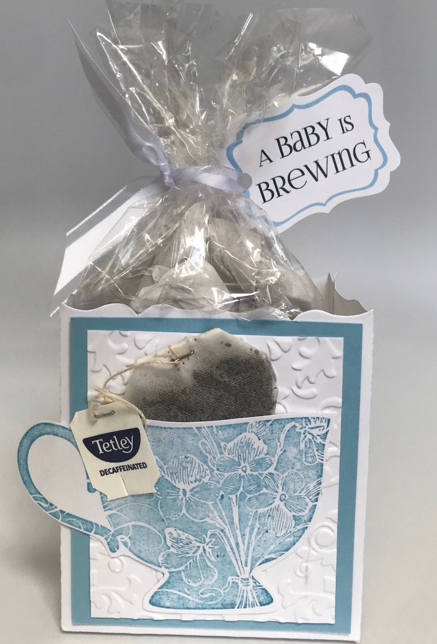 Baby is Brewing Tea Party Favor for Baby Shower to stuff with edibles or small gifts Blue Denim