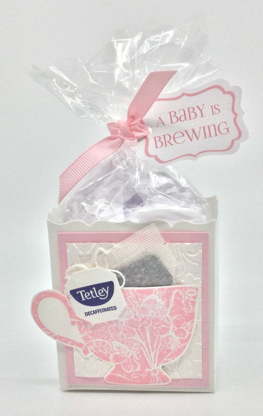 Baby is Brewing Tea Party Favor: Pink Baby Shower Treat Box