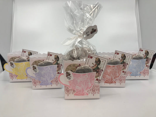 Set of 5 Pastel Colored Alice in Wonderland Tea Party Favors to stuff with edibles or small gifts