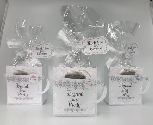 White on White Personalized Tea Party Favor Bag & Gift Box for Bridal Shower