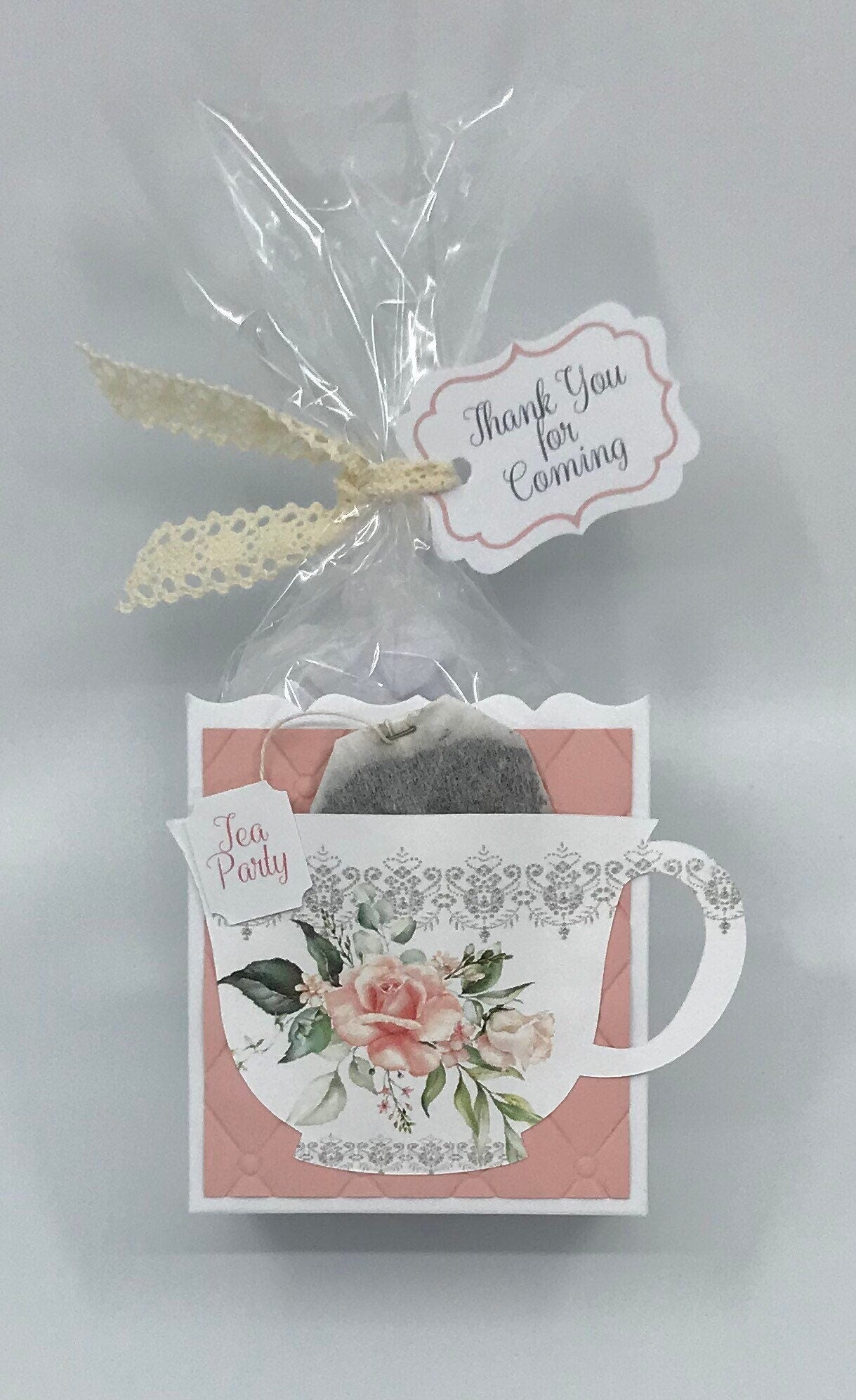 Beau-tea-ful Pink Rose Tea Party Favor Gift Box & Bag for Wedding Bridal Shower Baby Shower Birthday or special event adult