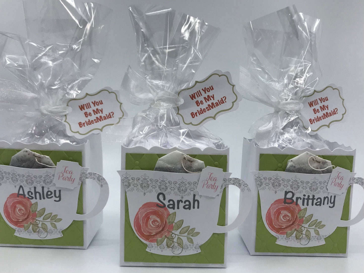 Personalized Watercolour Rose Tea Party Favor for bridal, baby shower, birthday special event planning