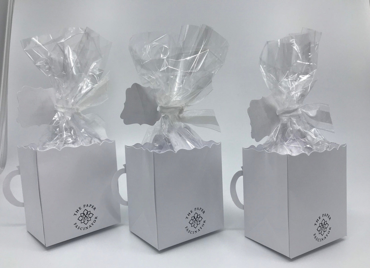 White on White Personalized Tea Party Favor Bag & Gift Box for Bridal Shower