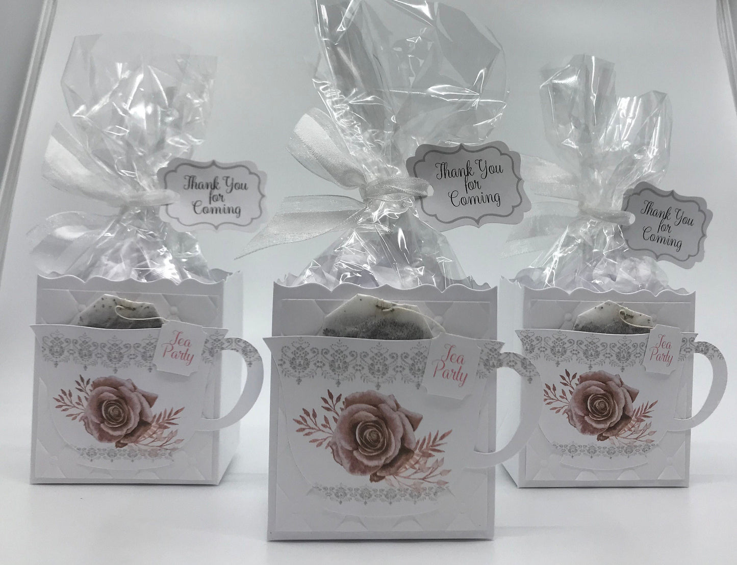 White Box Dusty Rose Gold Tea Party Favor to stuff with edibles or small gifts