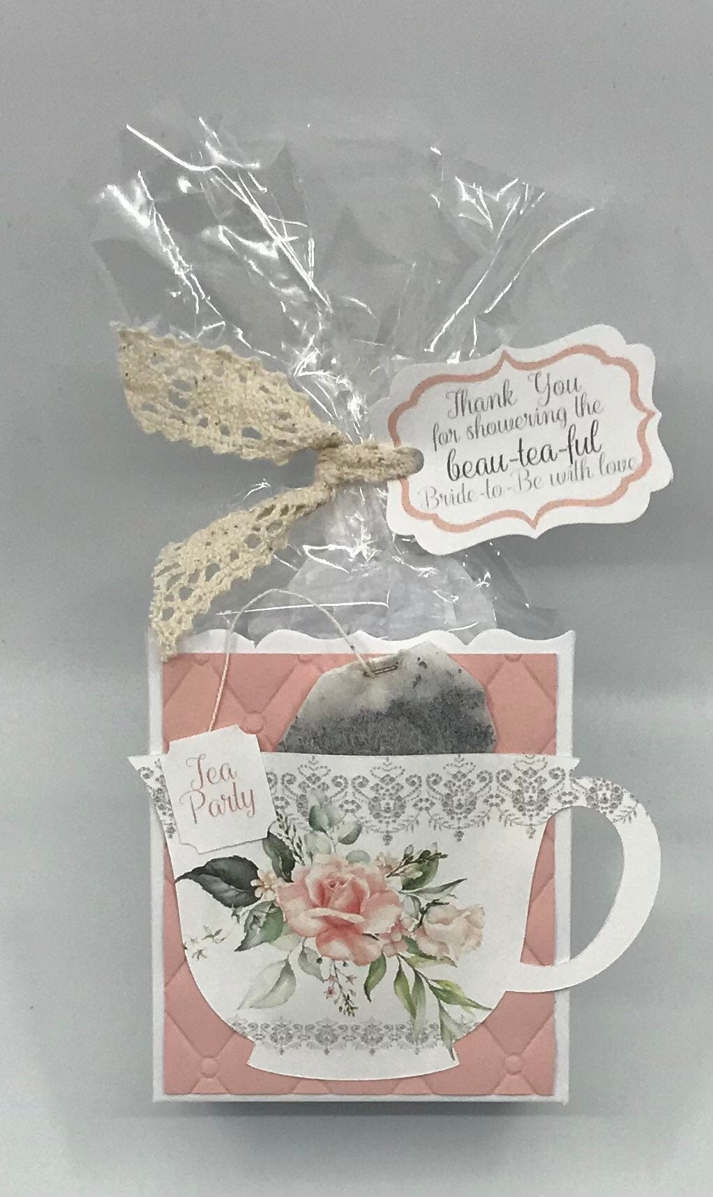 Beau-tea-ful Pink Rose Tea Party Favor Gift Box & Bag for Wedding Bridal Shower Baby Shower Birthday or special event adult