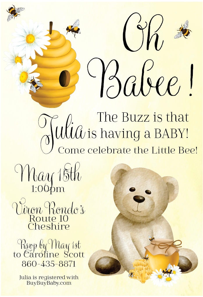 Oh Babee Honey Bear Little Bee Baby Shower Invitation