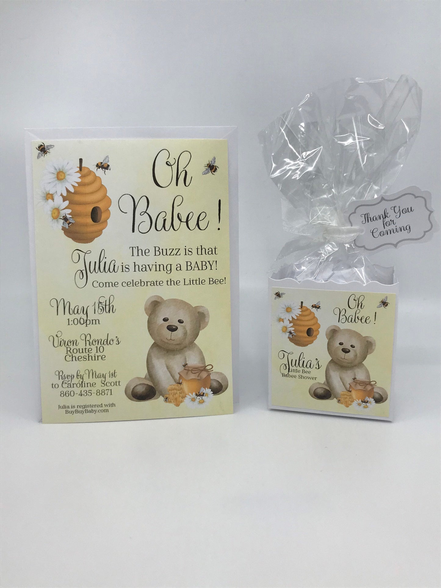 Oh Babee Teddy Bear Honey Bee Little Bee Baby Shower Tea Party Favor to stuff with edibles or small gifts