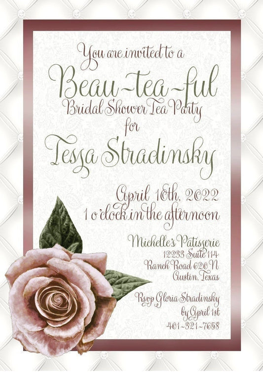 Beau-tea-ful Bridal Shower Tea Party Invitation