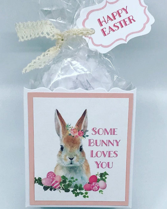 Pink Easter Bunny Party Favor Gift Box & Bag to stuff with edibles or small gifts for Easter Sunday Catholic Christian Birthday Baby Shower