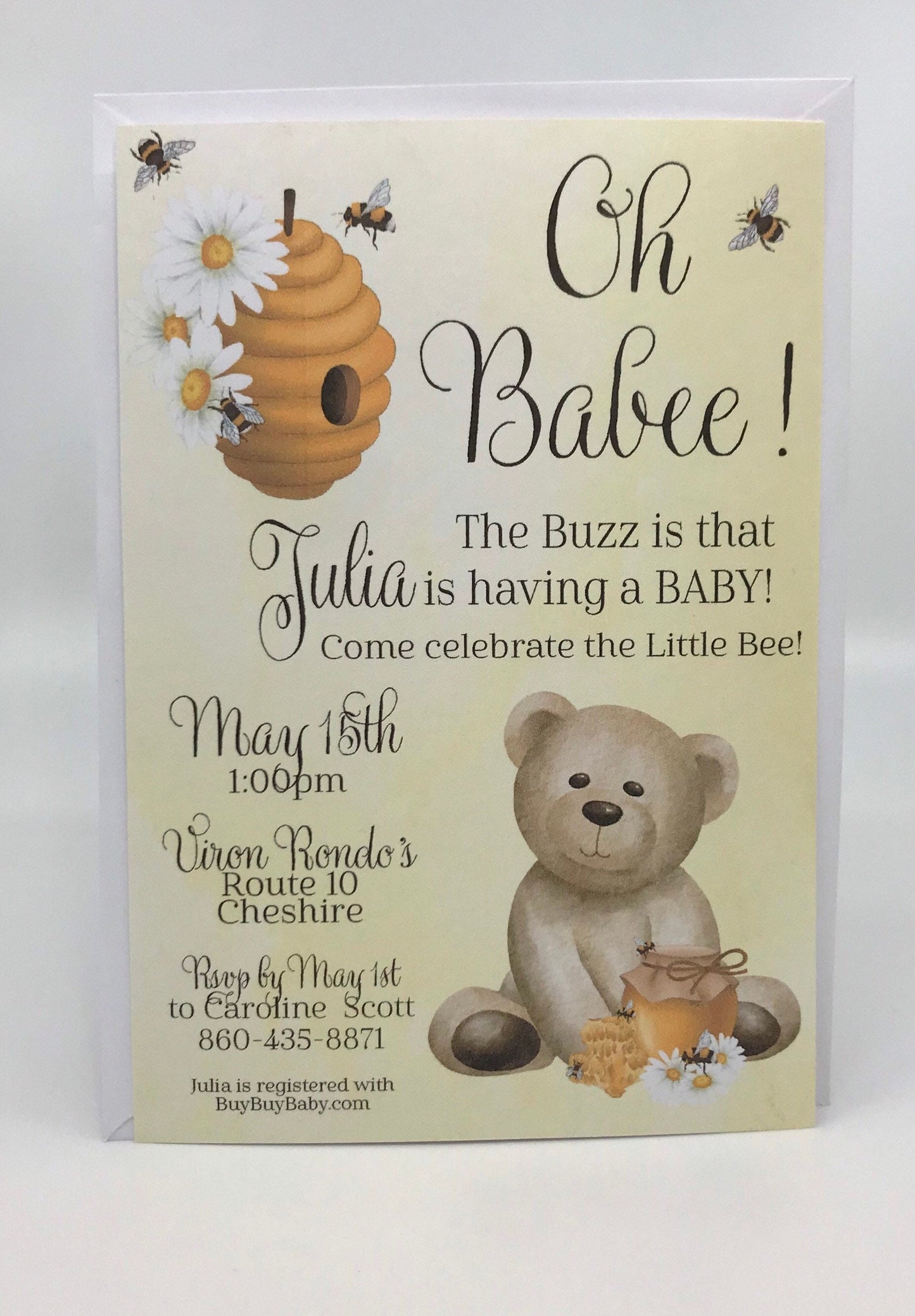 Oh Babee Honey Bear Little Bee Baby Shower Invitation