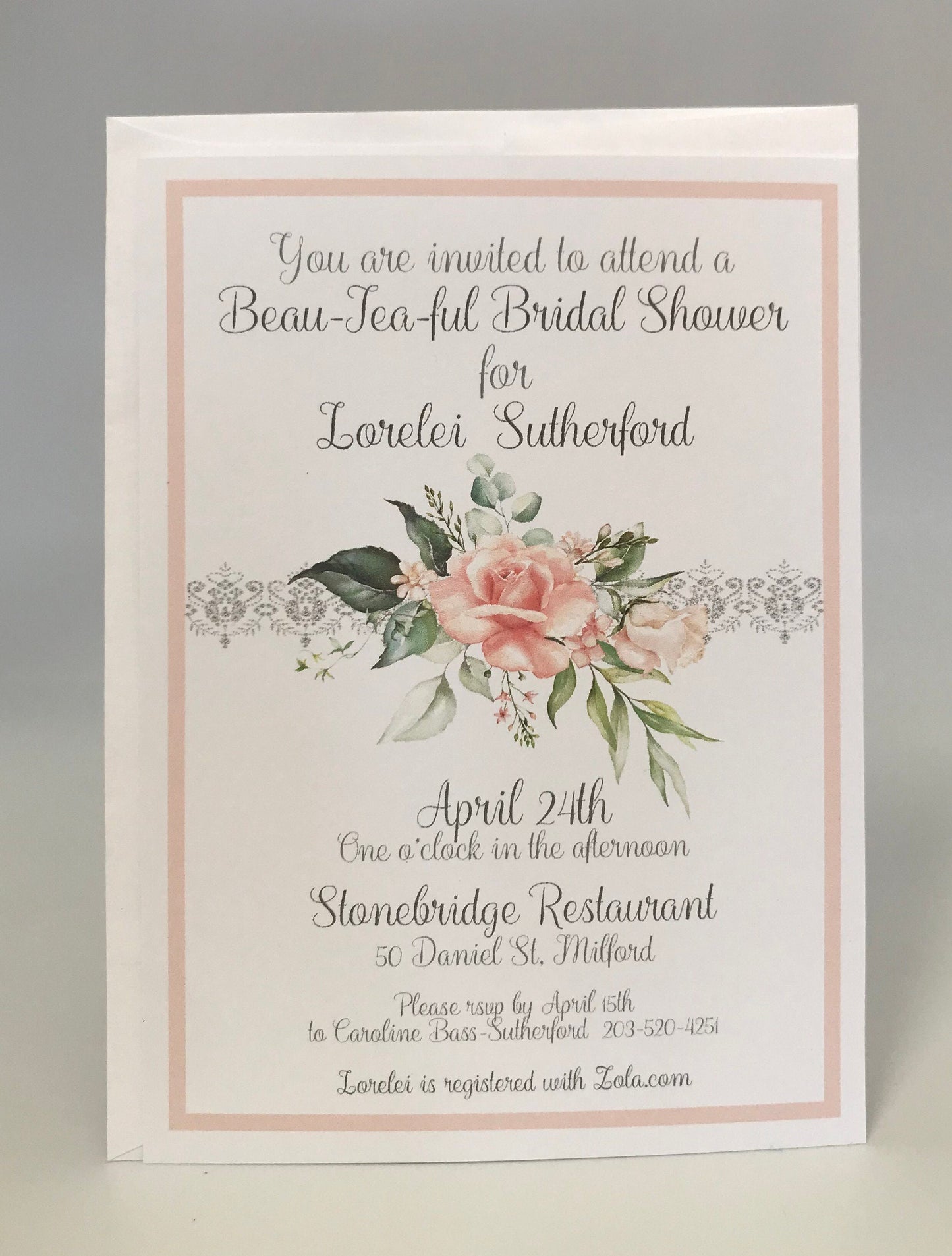 Pink Floral Tea Party Invitation - Bridal Shower or Birthday