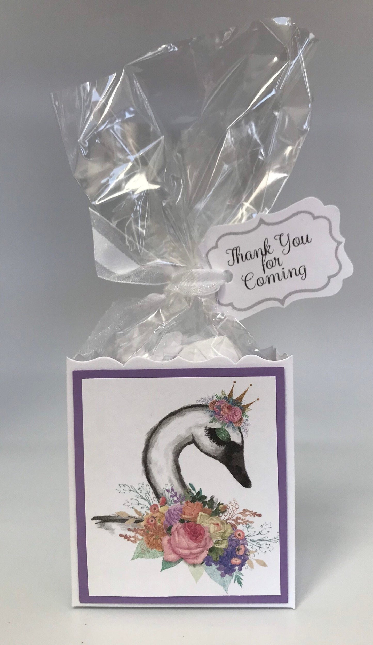 Princess Swan Party Favor Box: Floral Bouquet, Personalized Tag