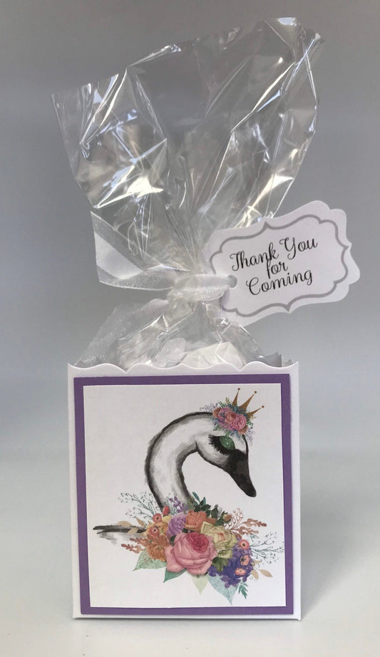Princess Swan Party Favor Box: Floral Bouquet, Personalized Tag