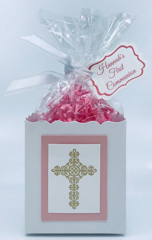 First Communion Party Favors - Gold Heat Embossed Cross to stuff with edibles or small gifts