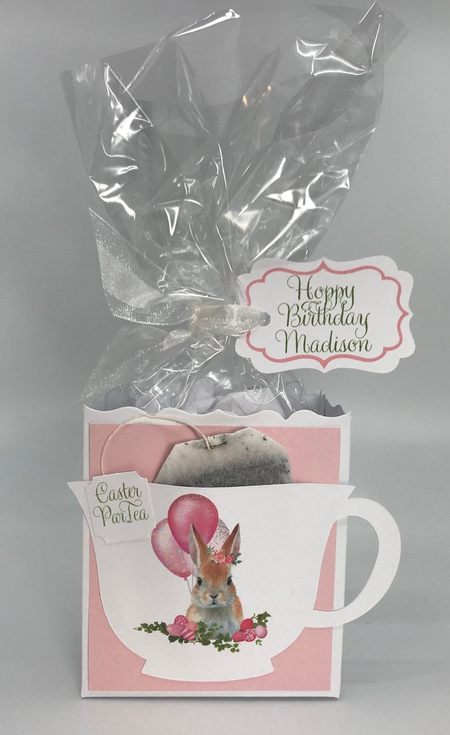 777 Hoppy Birthday Easter ParTea Ensemble with Invitation Tea Party Favor Gift Box & Bag place card Easter Sunday Bunny colored eggs basket