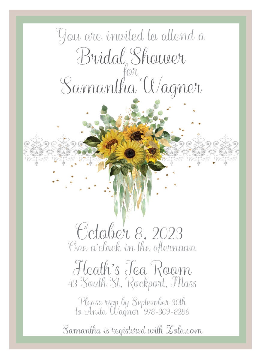 Sunflowers and Eucalyptus Bouquet Tea Party Ensemble Wedding Bridal Baby Shower Birthday Special Event Planning