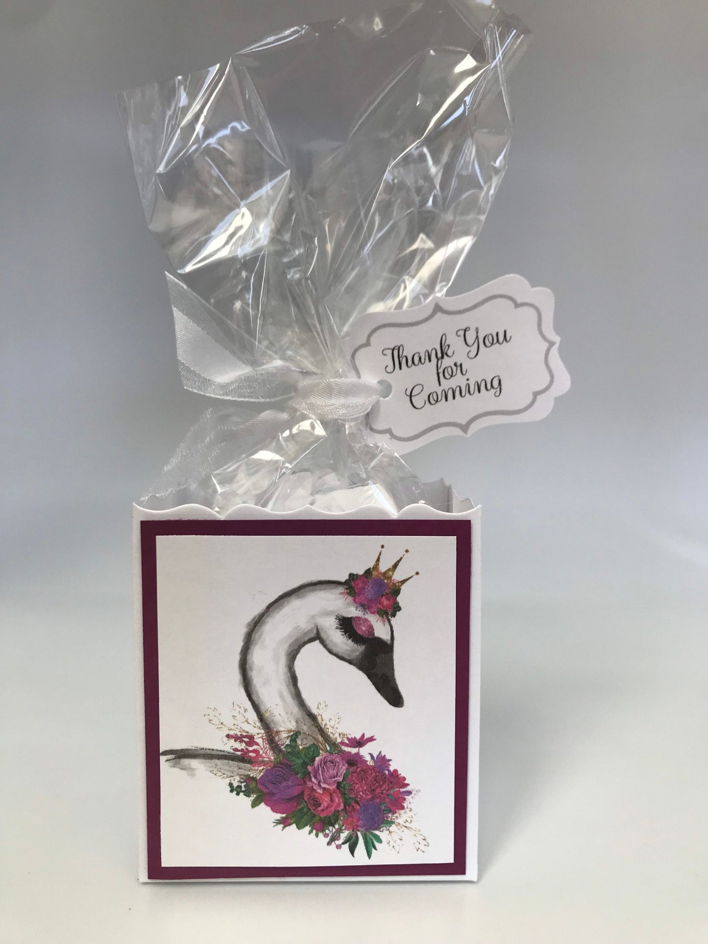 Princess Swan Party Favor Box: Floral Bouquet, Personalized Tag