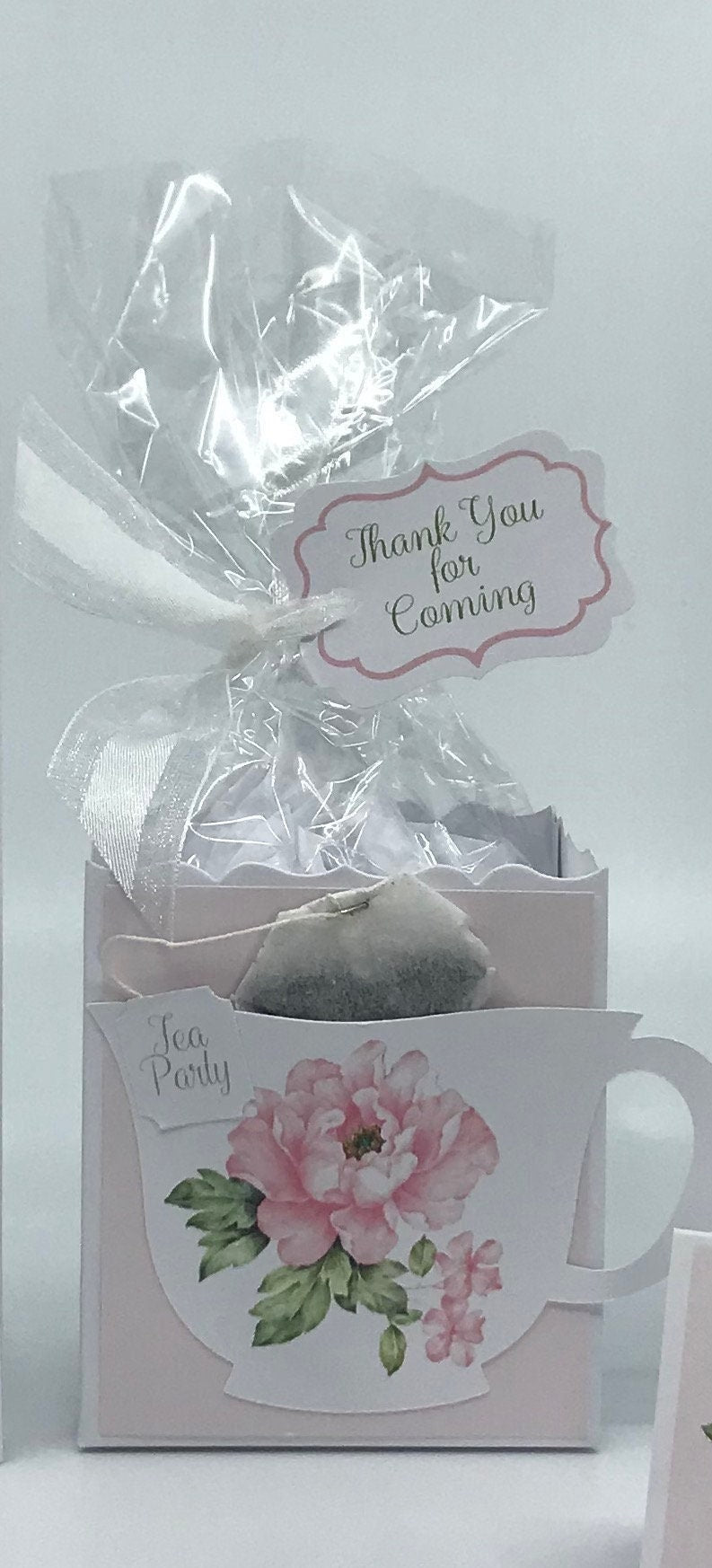 Pink Peony Tea Party Favor Box & Bag, Personalized Tag