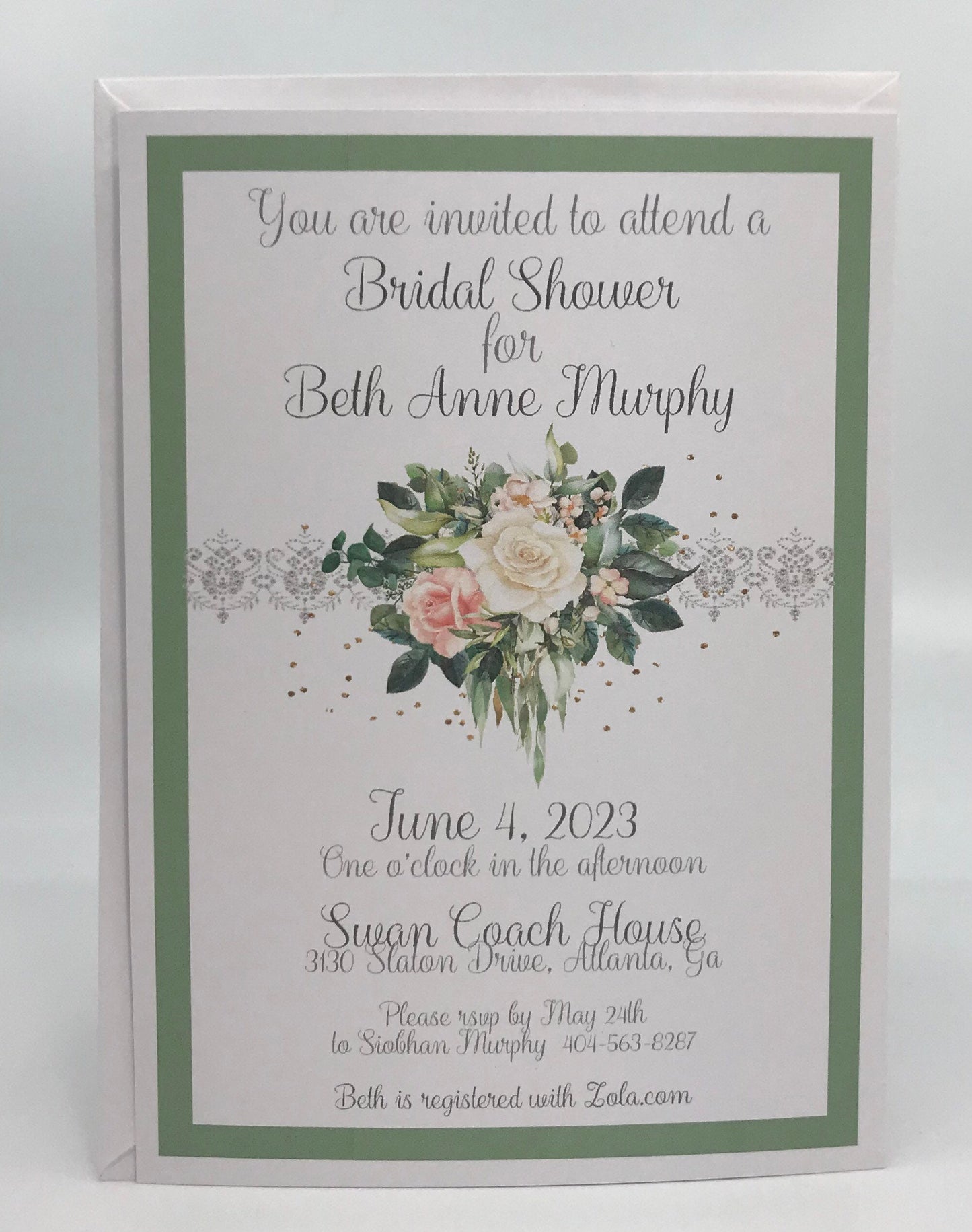 Sage Green Blush and Cream Bouquet Ensemble Invite Menu Tea Party Favor Gift Box & Bag Wedding Bridal Baby Shower Birthday Special Event