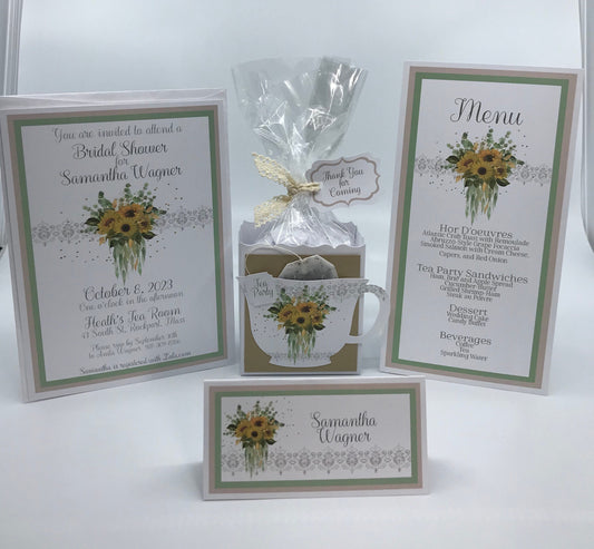 Sunflowers and Eucalyptus Bouquet Tea Party Ensemble Wedding Bridal Baby Shower Birthday Special Event Planning