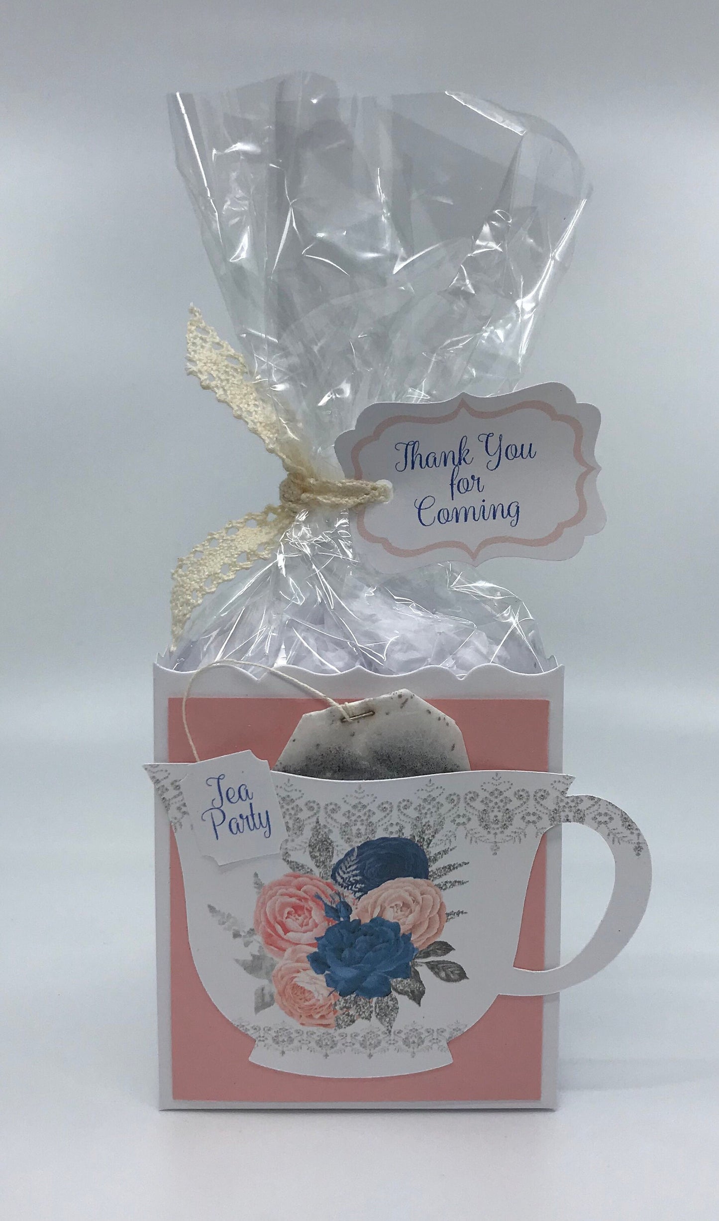 Navy Blue Pink Blush Silver Floral Bridal Shower Tea Party Set: Invitation, Menu, Favors