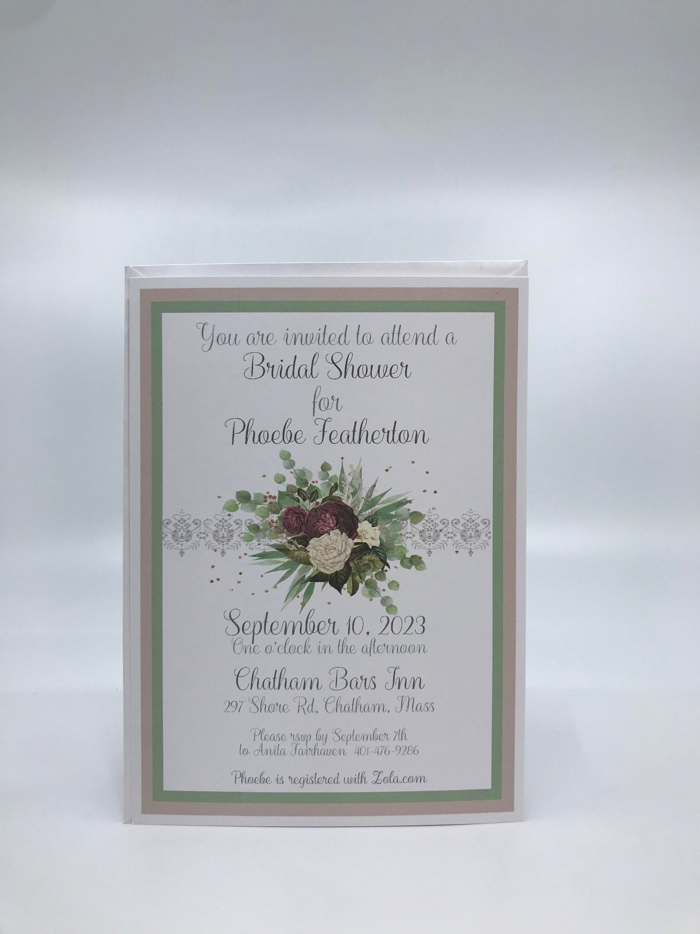Burgundy Floral Tea Party Ensemble – Invitation, Menu, Favor, Place Card