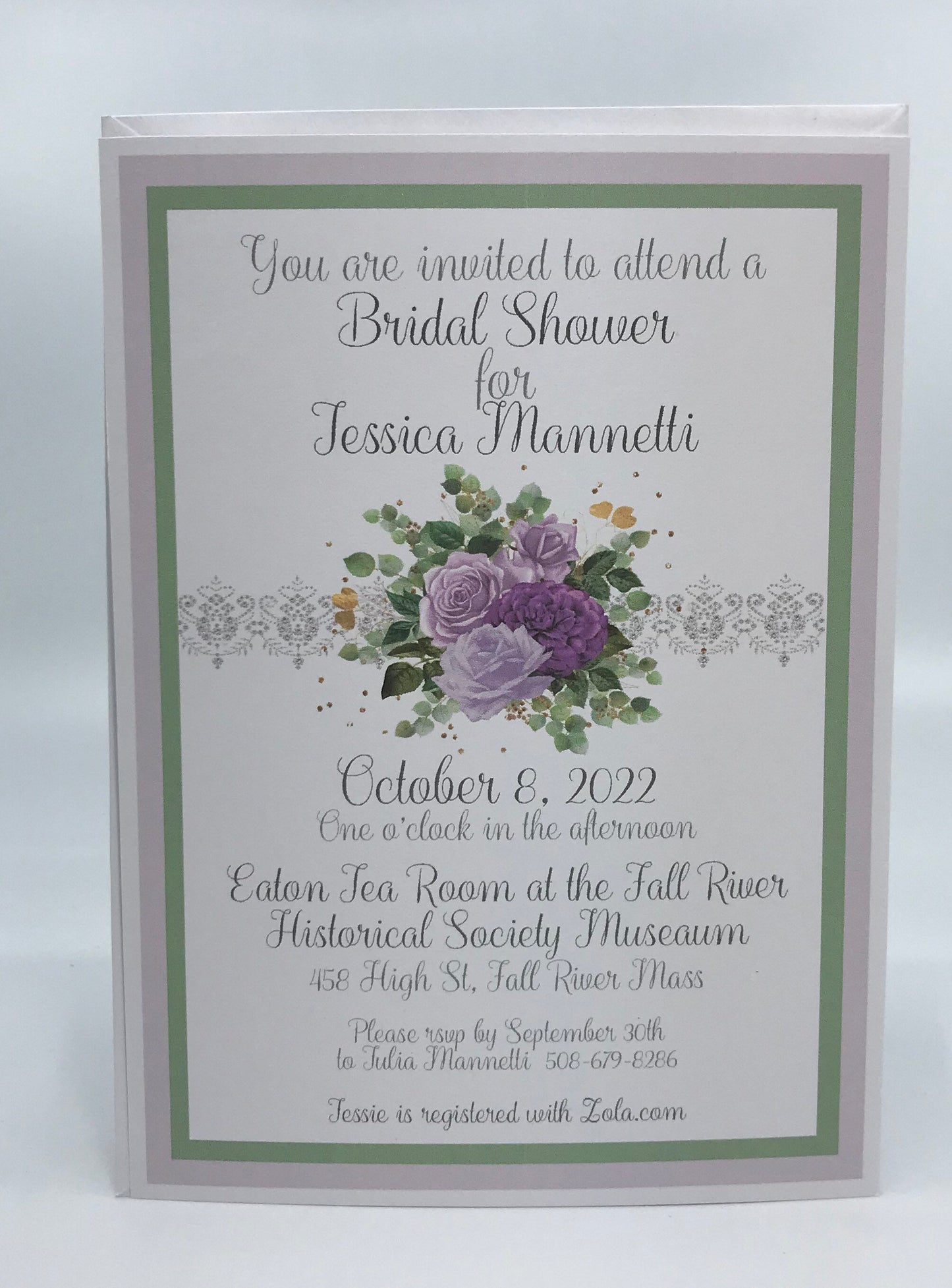 Purple Rose Tea Party Ensemble: Invitation, Menu, Favor, Place Card