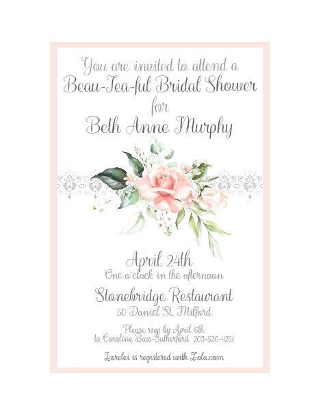 Editable Digital Beau-Tea-ful Pink Rose Bridal Shower Ensemble with Invitation, Menu, Banner and Place cards