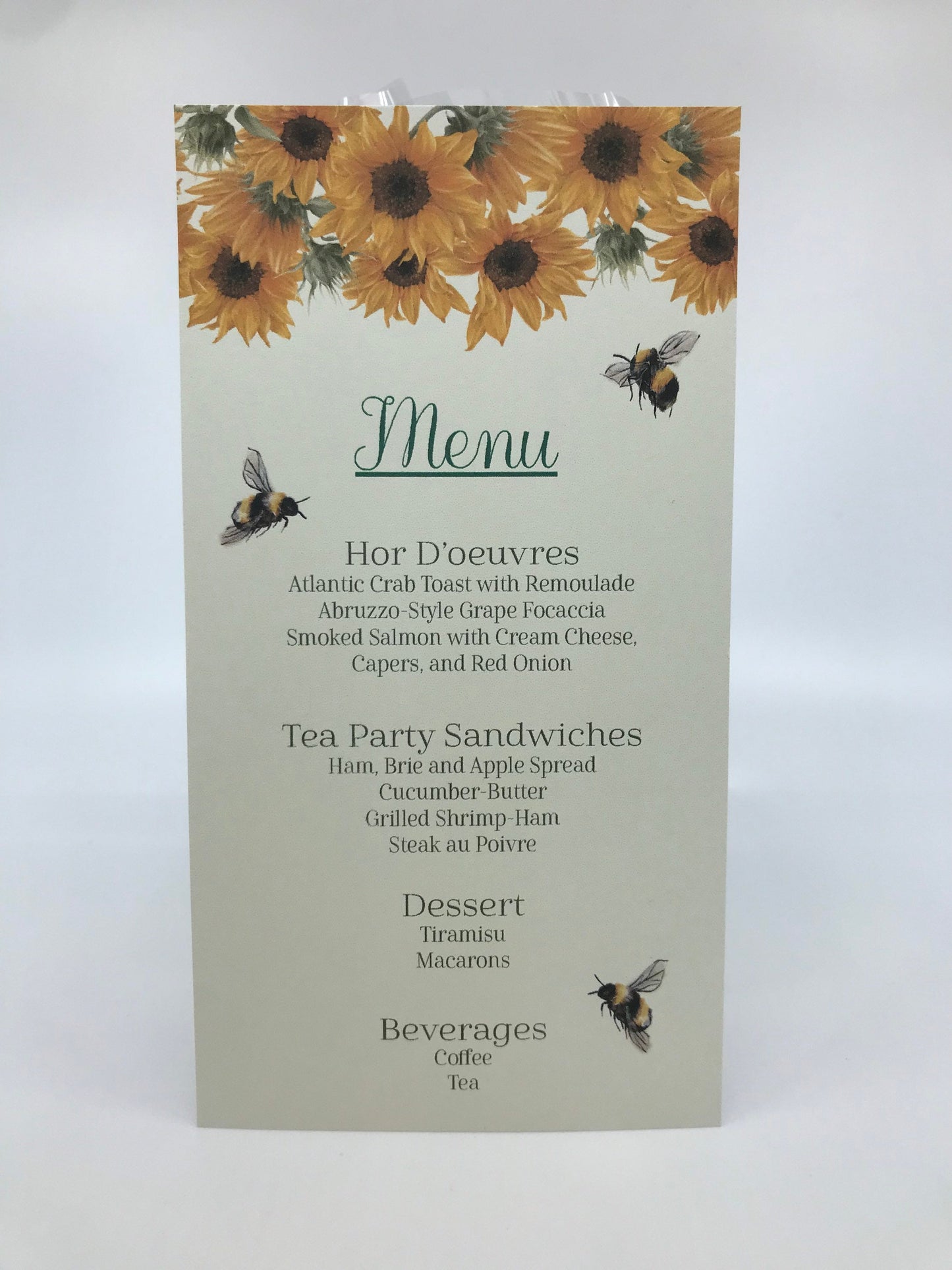 My Bumble Bees Love Sunflowers Tea Party Bridal Shower Ensemble with Invitation Menu different style Party Favor Gift Boxes Bag & Place Card