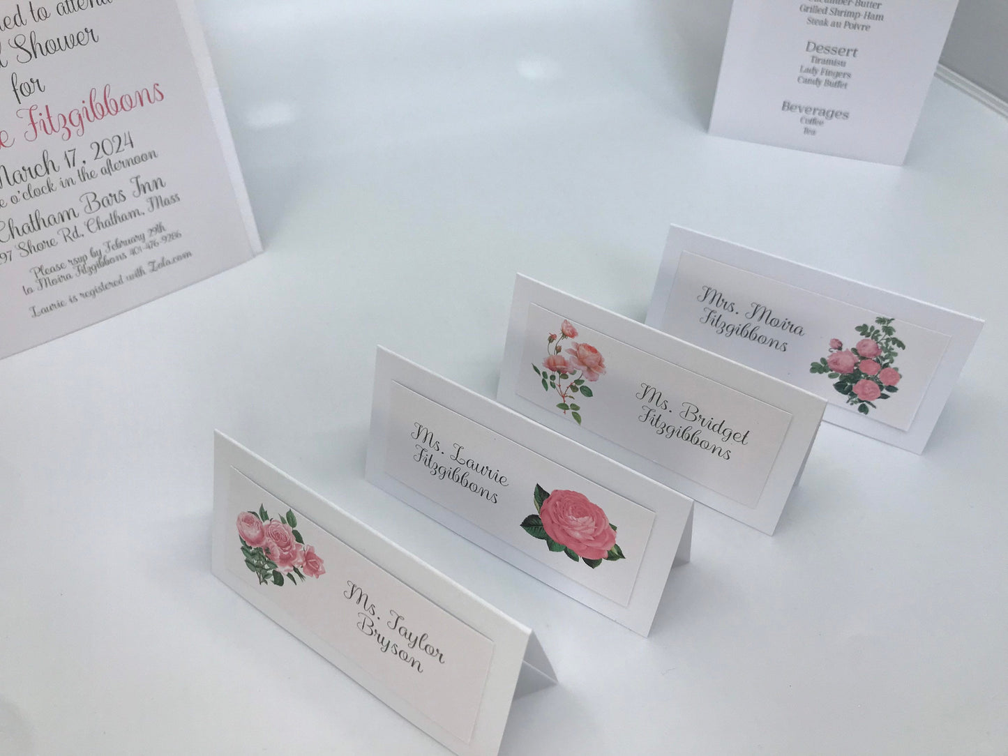Bridal Shower Tea Party Sprig of Roses Menu
