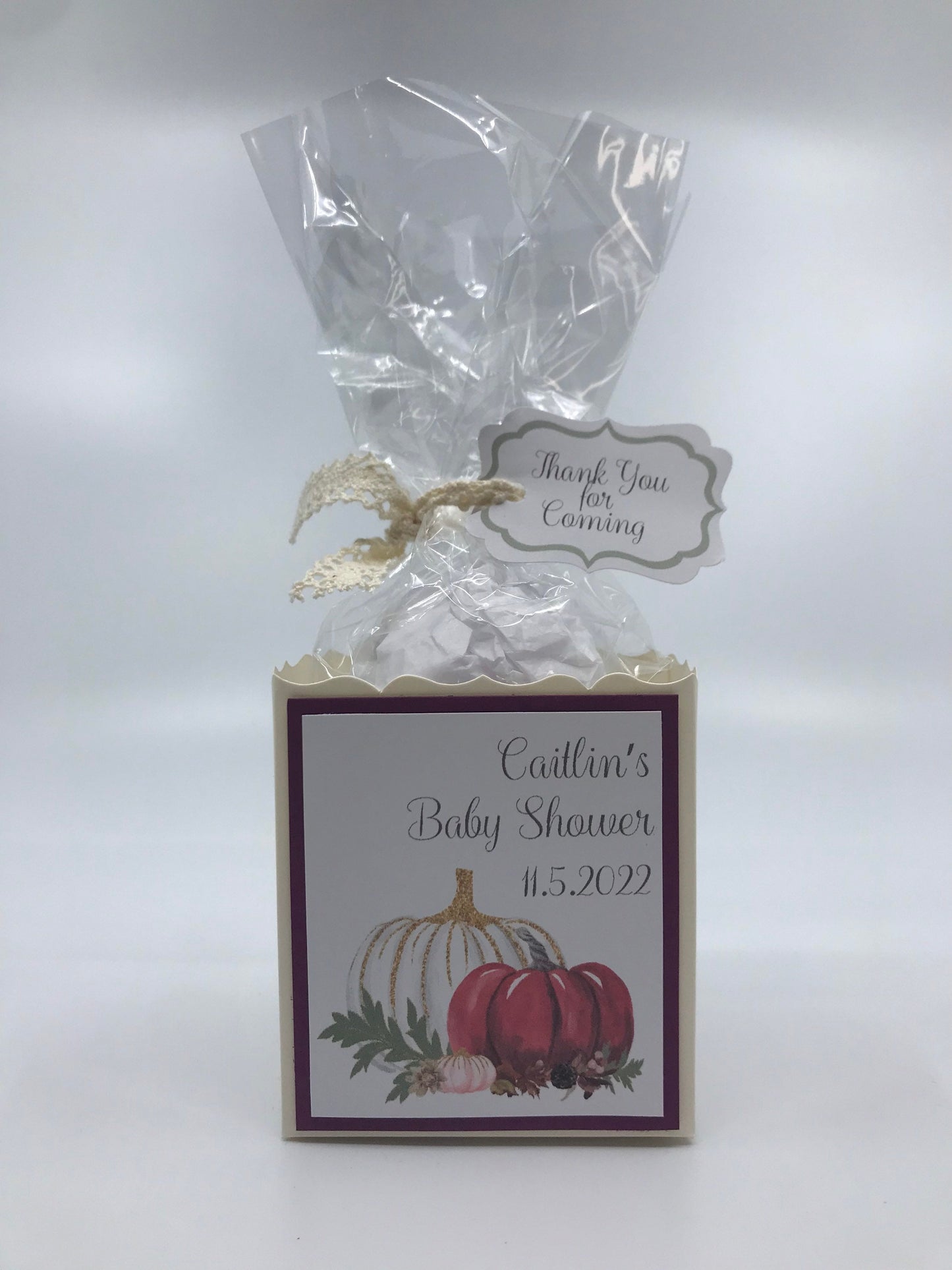 Five Personalized Fall Pumpkin Favors for Bridal Baby Shower Birthday Tea Party