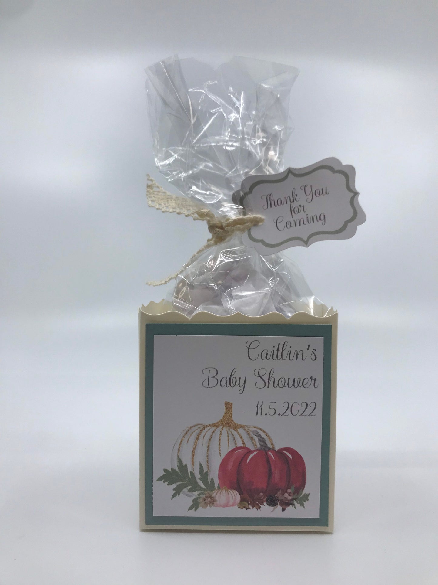 Five Personalized Fall Pumpkin Favors for Bridal Baby Shower Birthday Tea Party