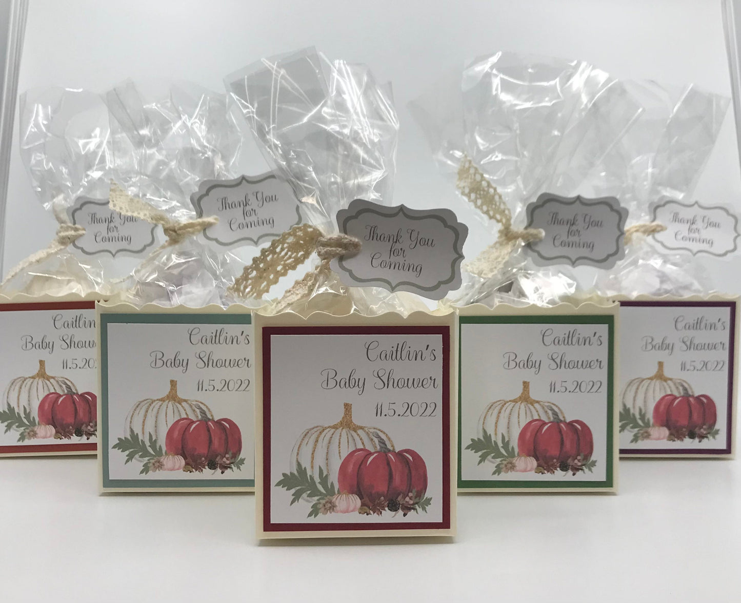 Five Personalized Fall Pumpkin Favors for Bridal Baby Shower Birthday Tea Party