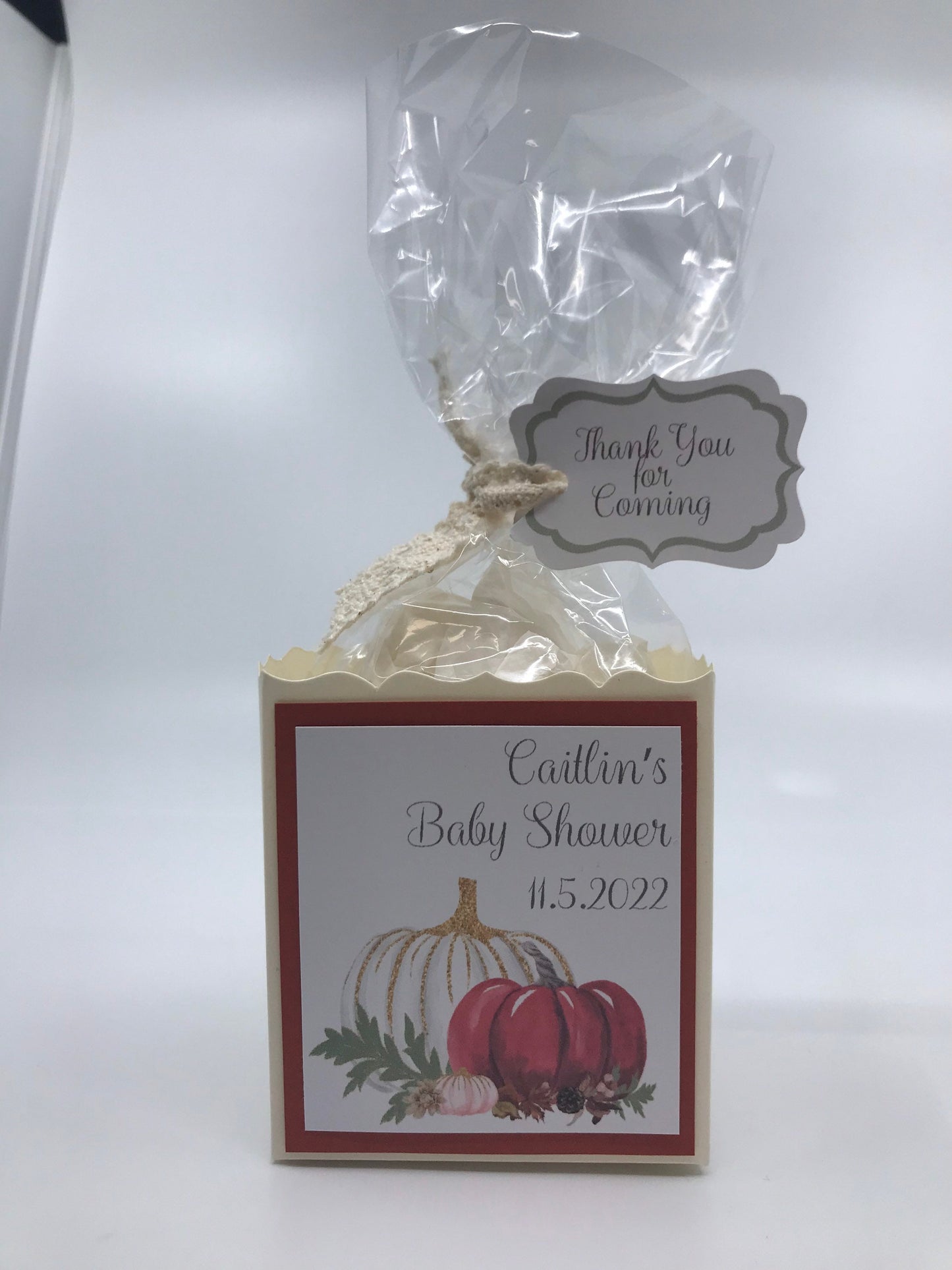 Five Personalized Fall Pumpkin Favors for Bridal Baby Shower Birthday Tea Party