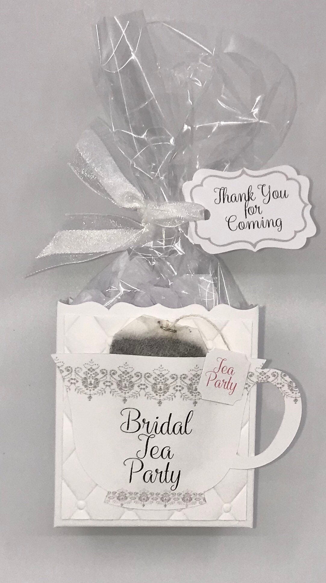 White on White Personalized Tea Party Favor Bag & Gift Box for Bridal Shower