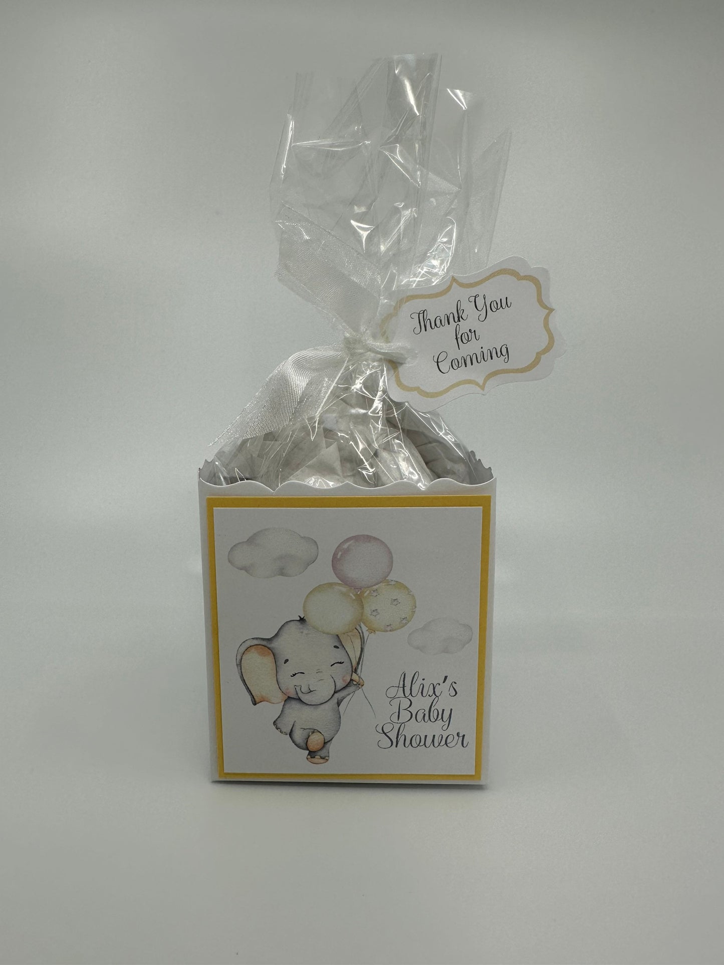 Baby Elephant with Balloon Bouquet Baby Shower Tea Party Favor to stuff with edibles or small gifts