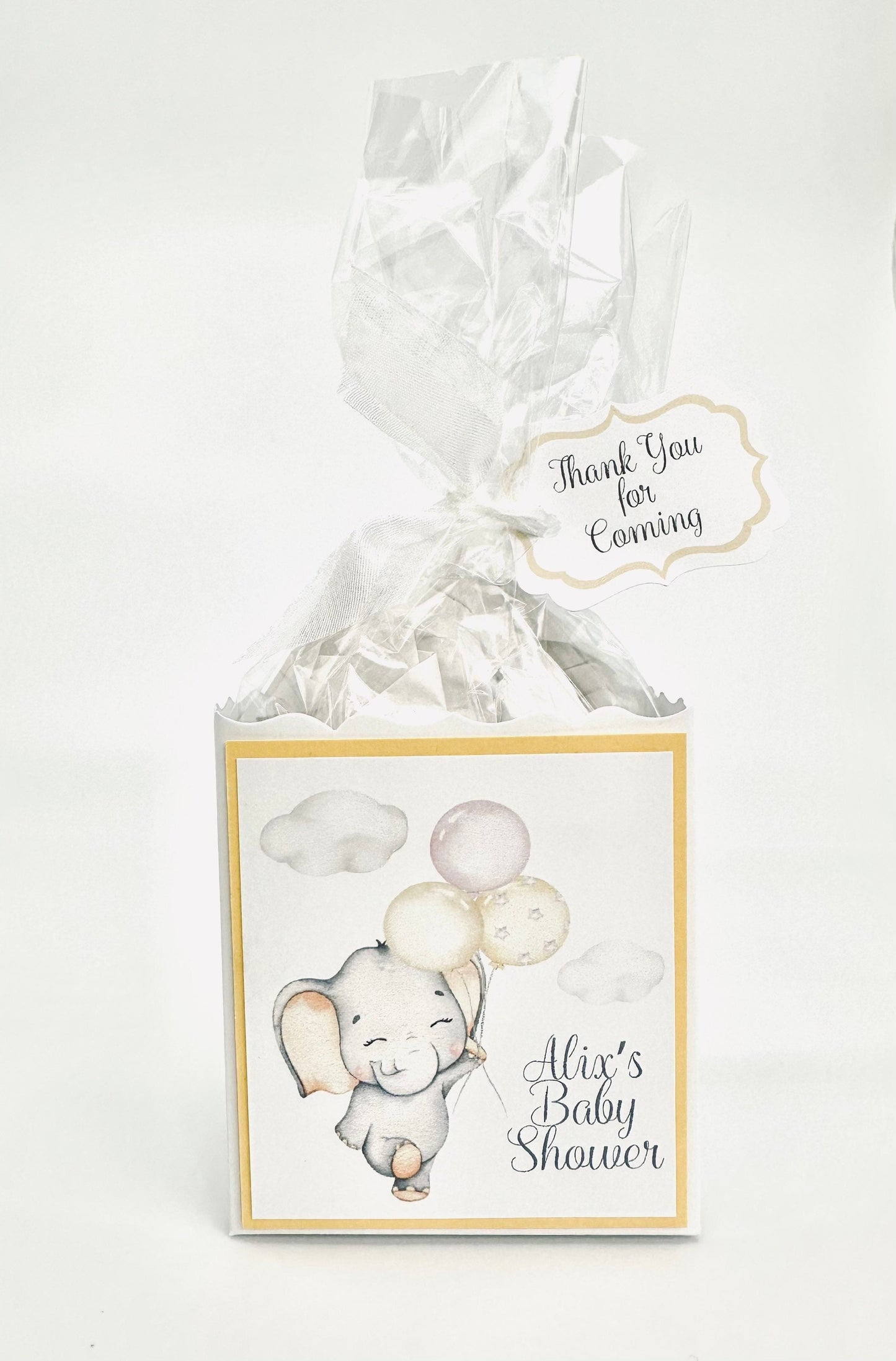 Baby Elephant with Balloon Bouquet Baby Shower Tea Party Favor to stuff with edibles or small gifts