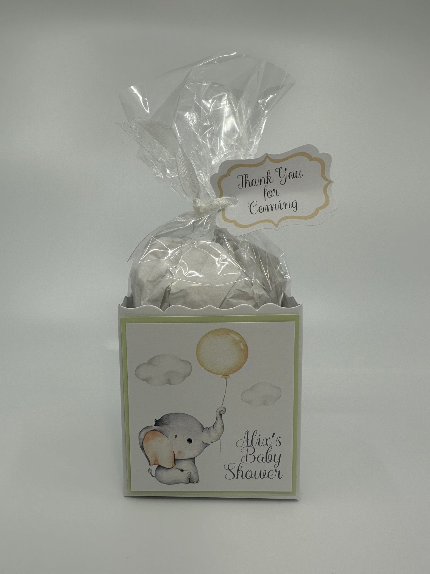 Baby Elephant with One Balloon Tea Party Favor Gift Box & Bag to stuff with edibles or small gifts Baby Shower Child Birthday Special Event