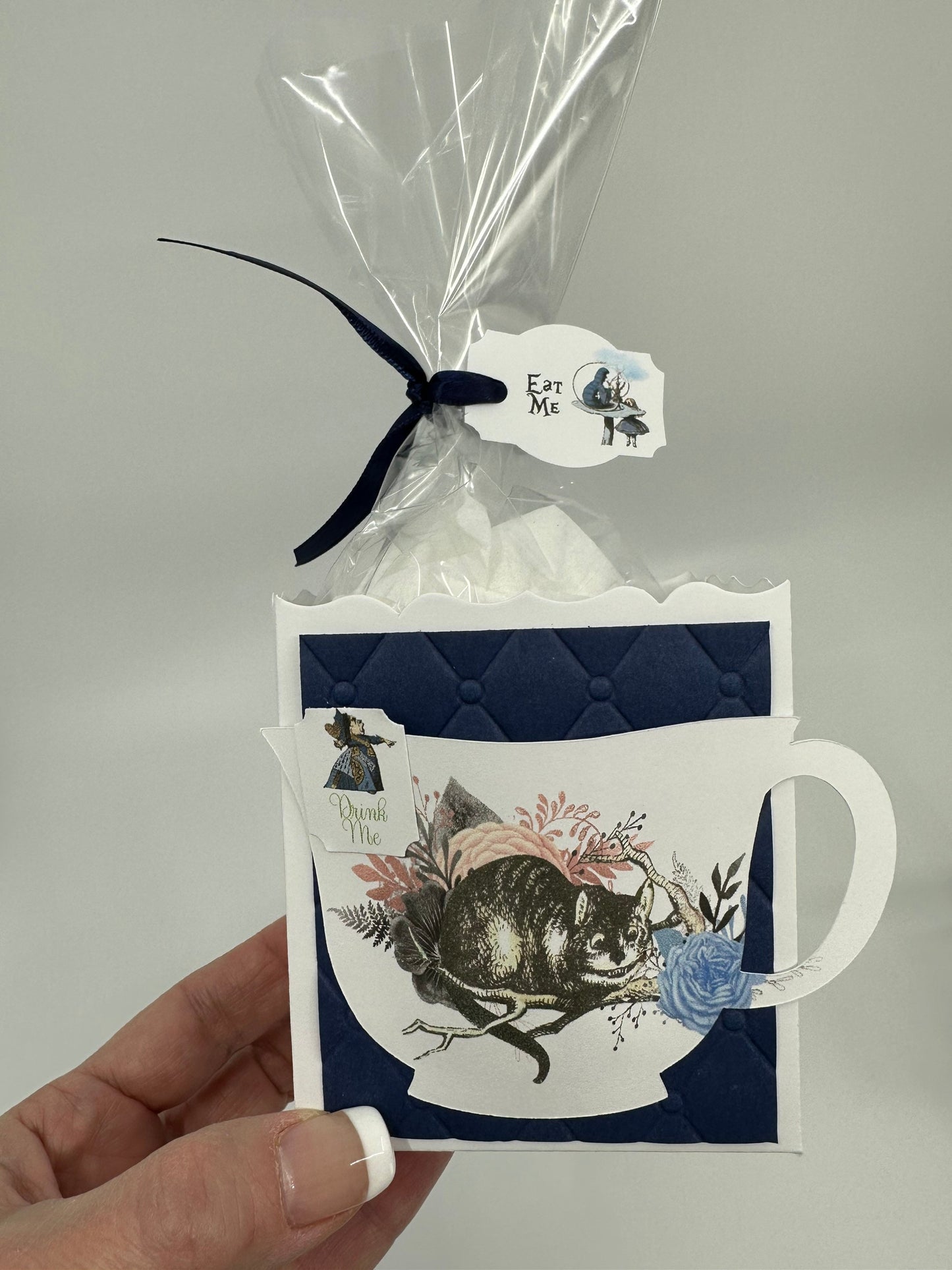 Mad Hatter Alice in Wonderland Party Favors - Navy Blue and Silver Fill My Teacup set of 7