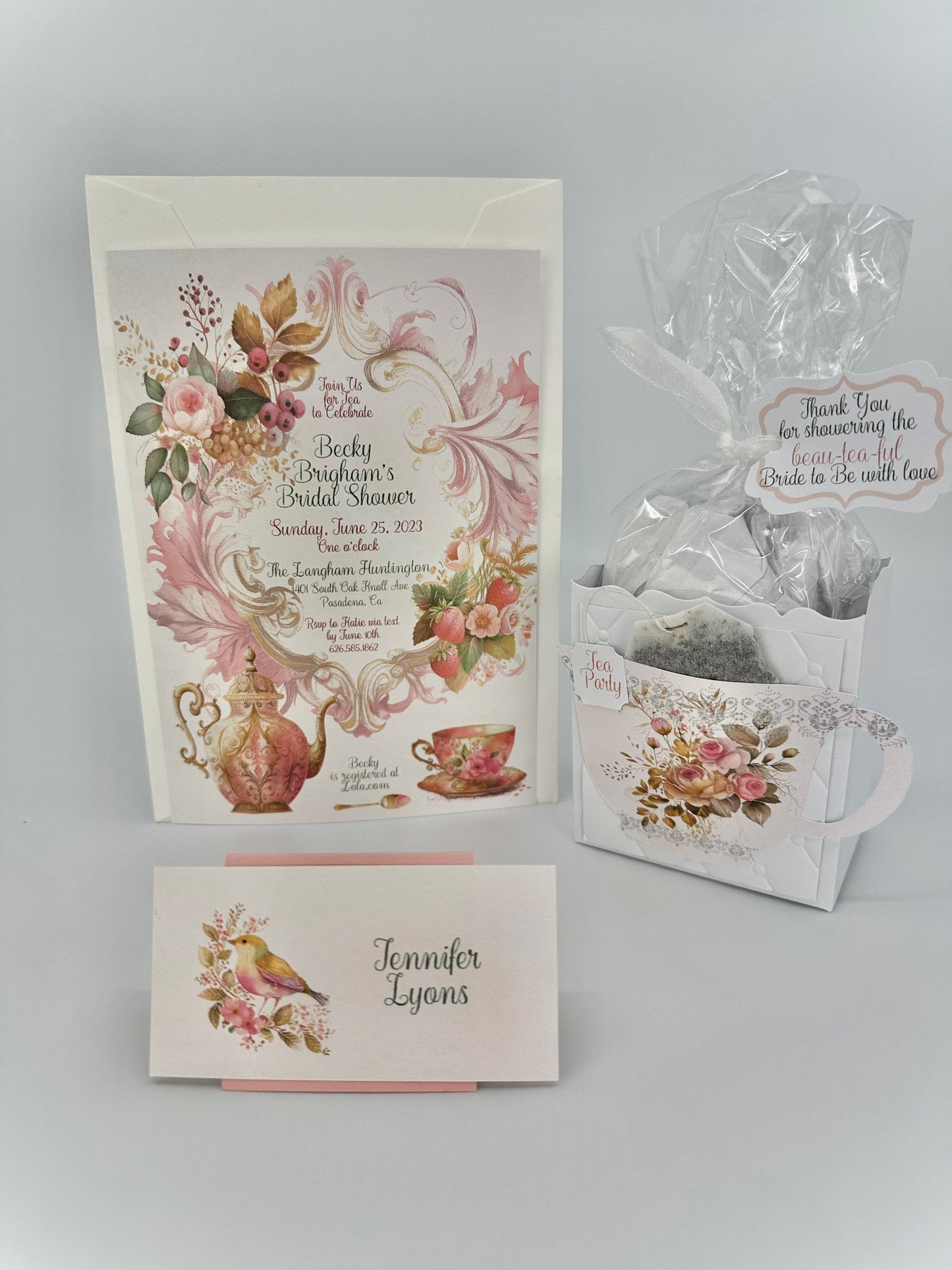 Pink Rose and Berries Tea Party Favor for Birthday or Beau-tea-ful Bridal Shower