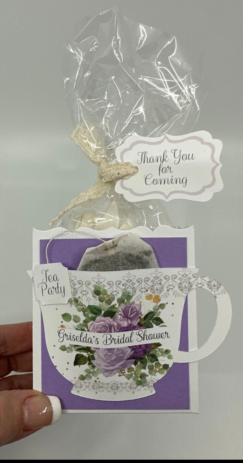 Personalized Purple Rose Eucalyptus and Sage Bouquet Bridal Shower Tea Party Favor