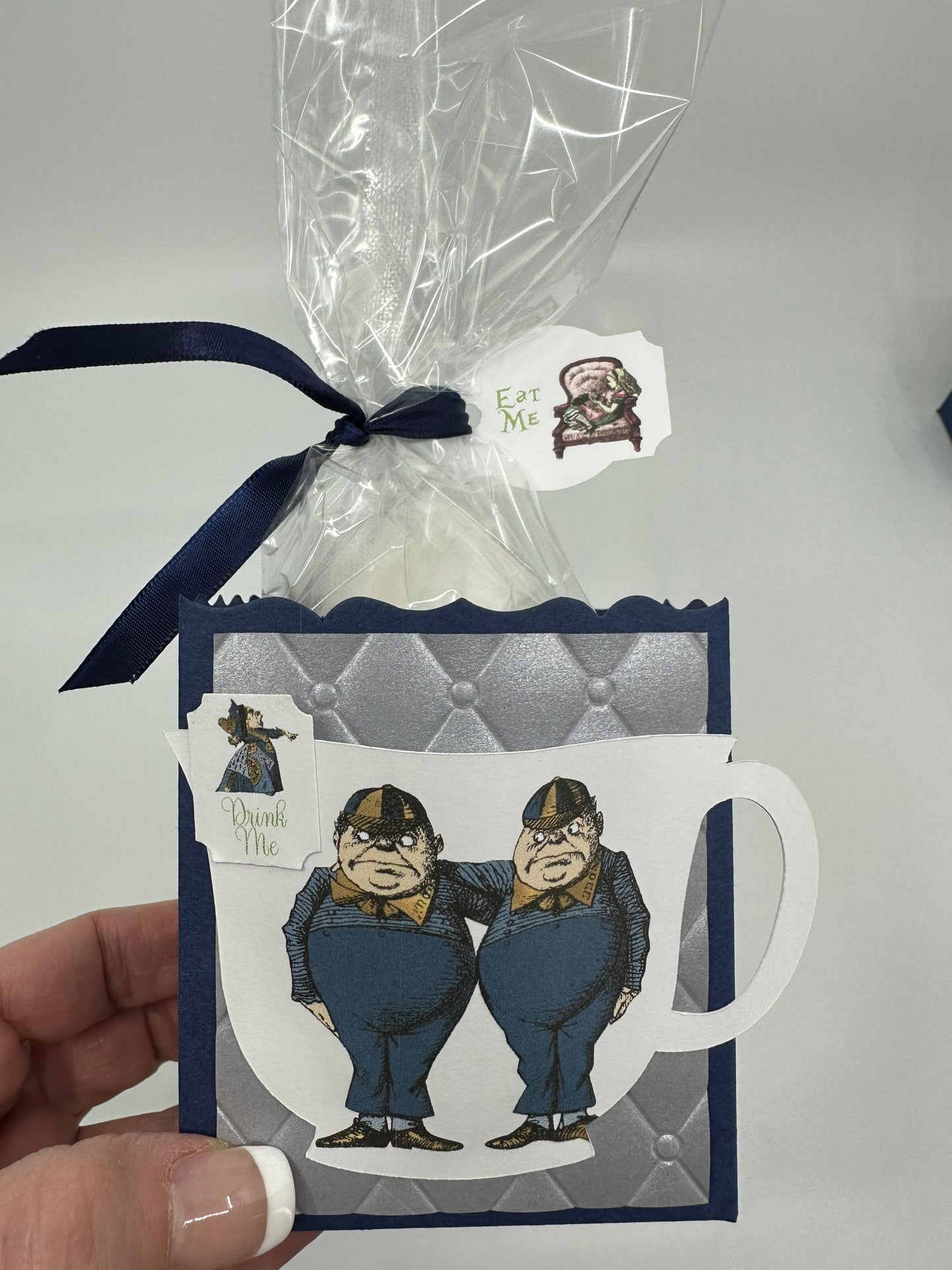Mad Hatter Alice in Wonderland Party Favors - Navy Blue and Silver Fill My Teacup set of 7