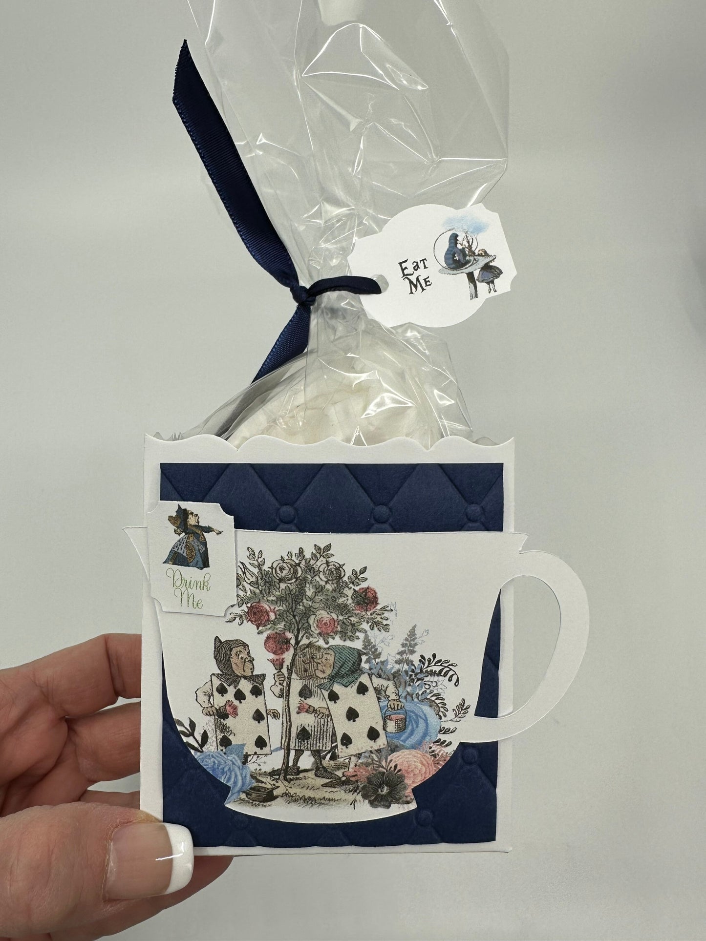 Mad Hatter Alice in Wonderland Party Favors - Navy Blue and Silver Fill My Teacup set of 7