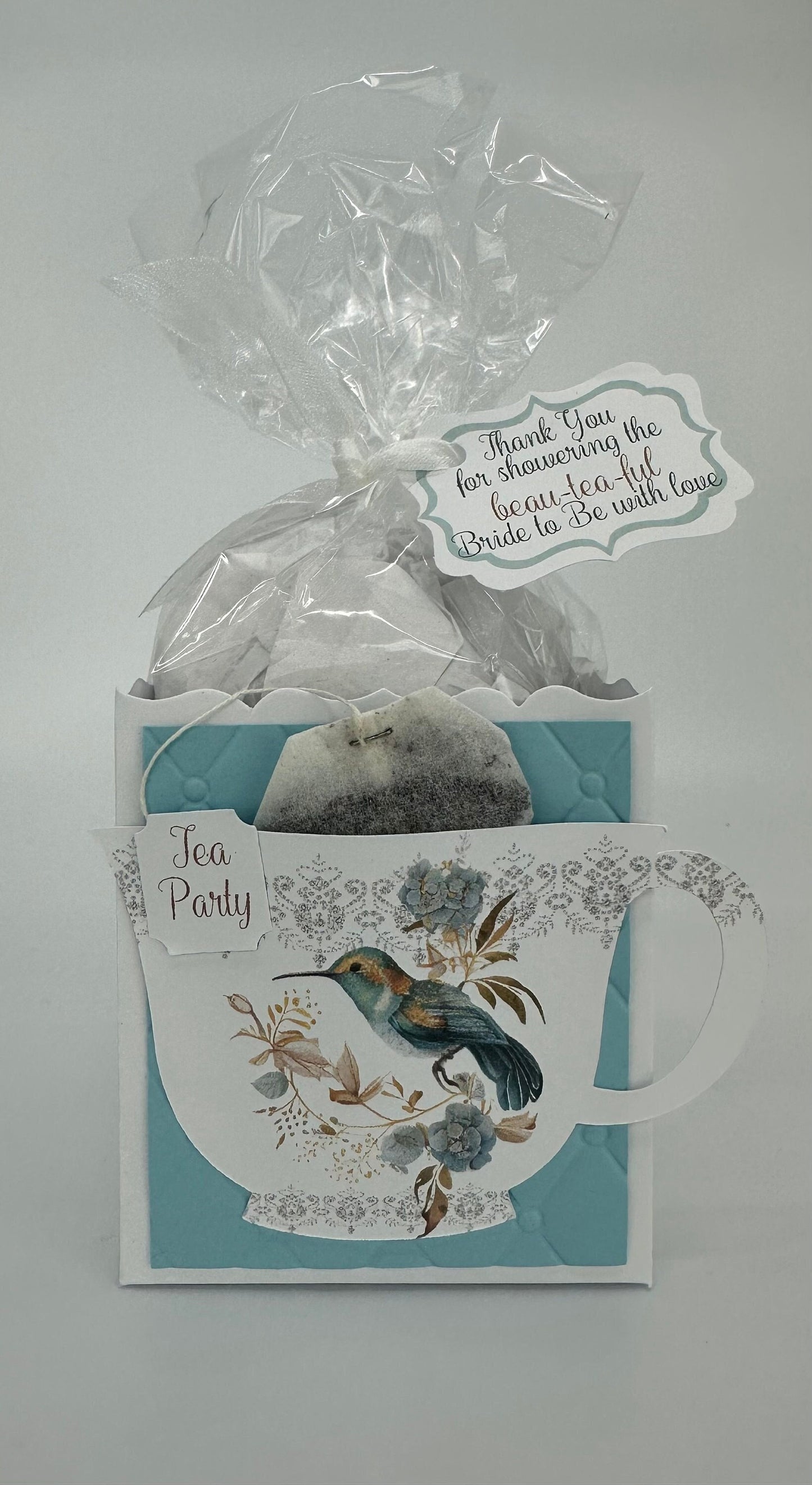 Blue Hummingbird Tea Party Favor Gift Box & Bag for Birthday or Beau-Tea-Ful Bridal Shower