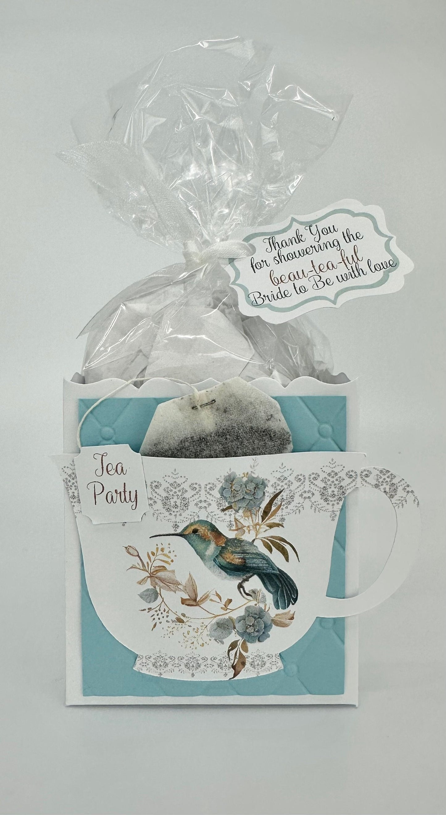 Blue Hummingbird Tea Party Favor Gift Box & Bag for Birthday or Beau-Tea-Ful Bridal Shower