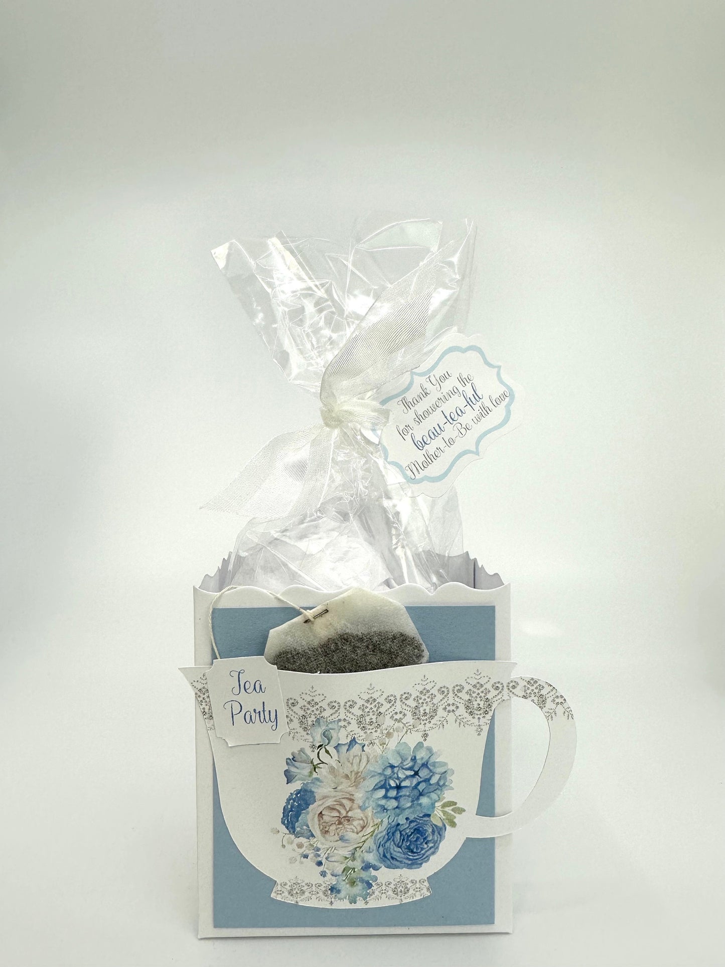Beau-Tea-Ful Sky Blue Bouquets Tea Party Favors Gift Box Bag Tag