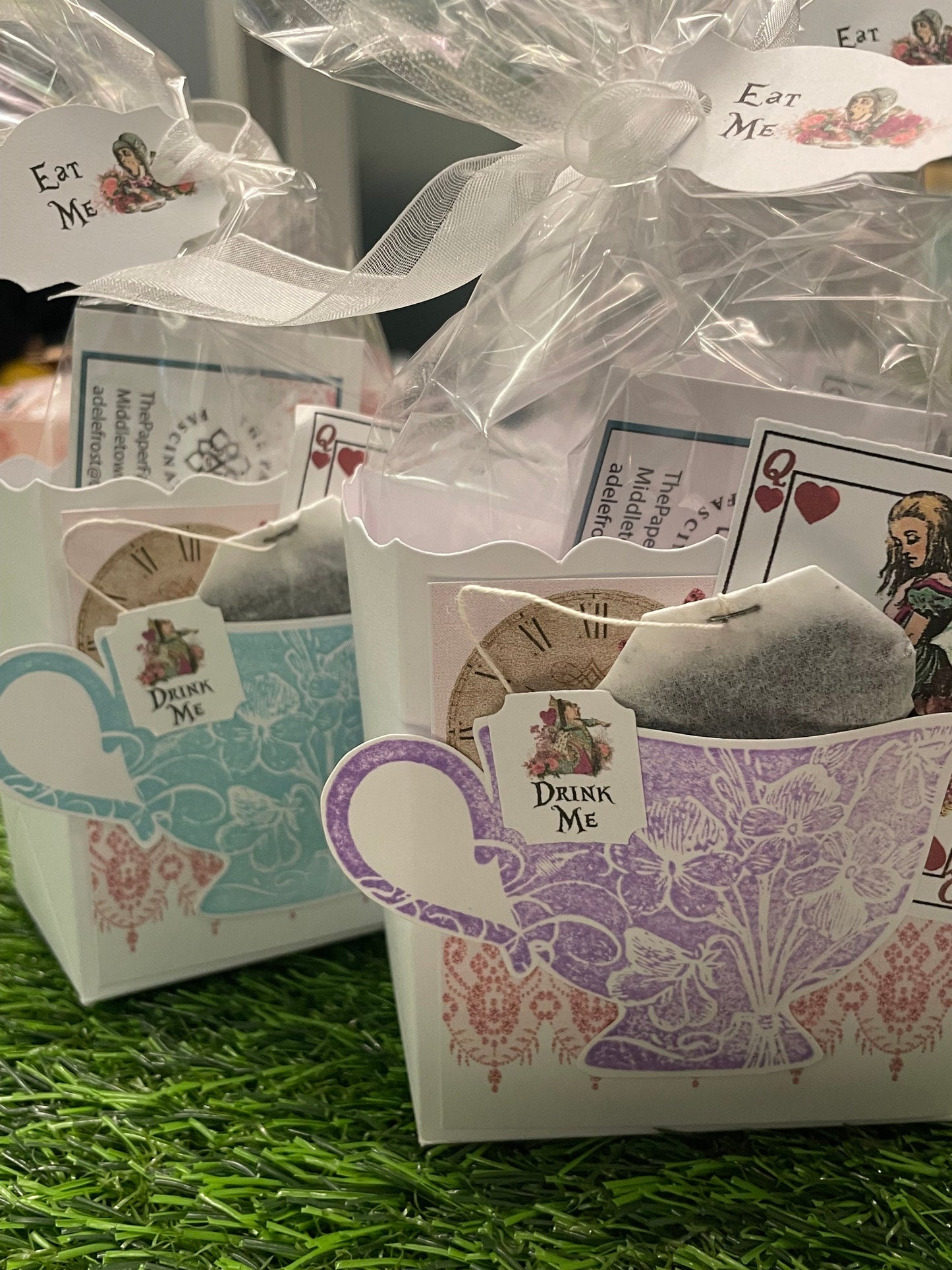 Alice in Wonderland Tea Party Favors Gift Box & Bag - 100 Fill My Teacup pink, purple and blue for Bridal Shower Birthday Adult Child