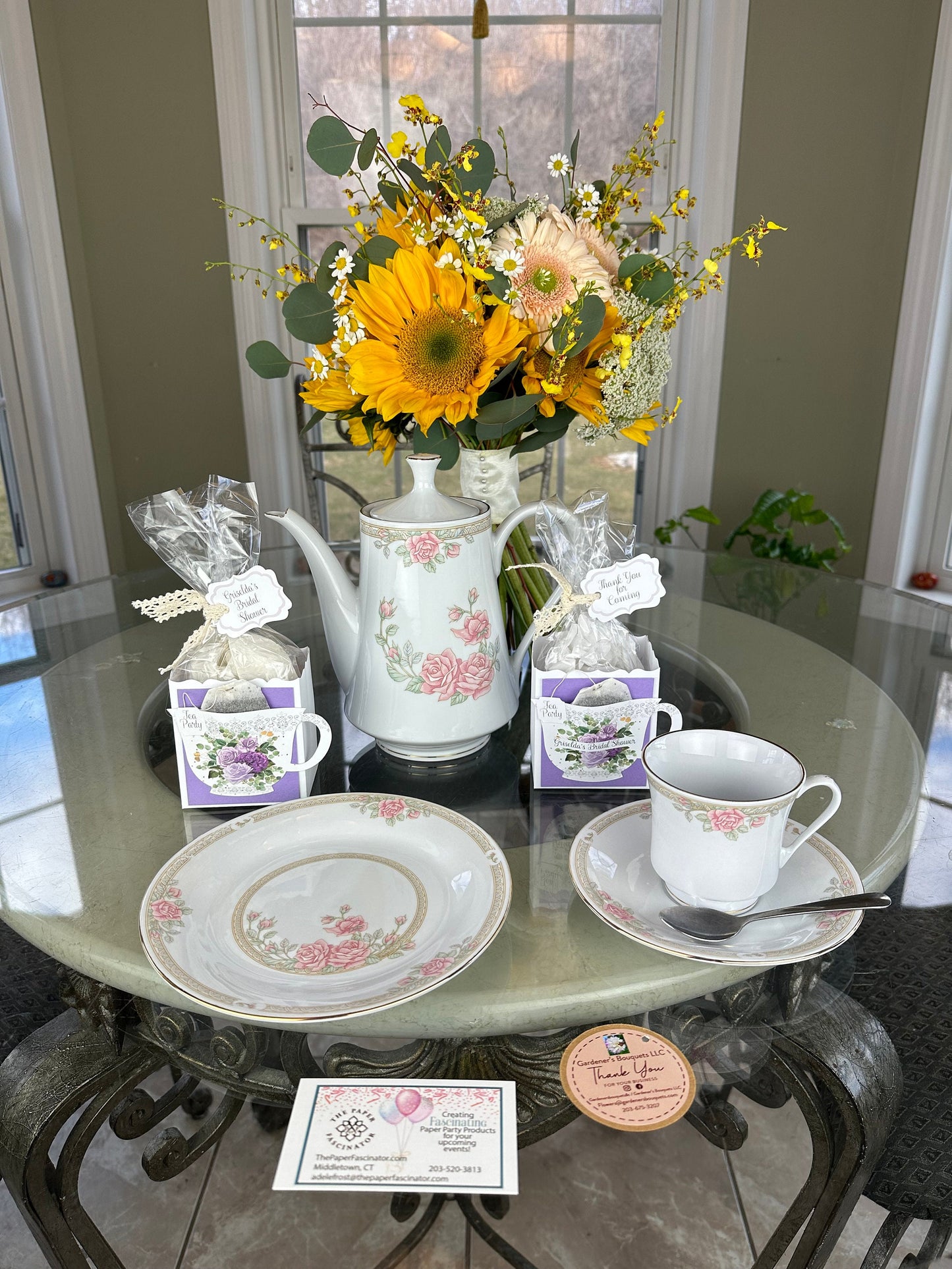 Personalized Purple Rose Sage and Eucalyptus Bouquet Bridal Shower Tea Party Favor